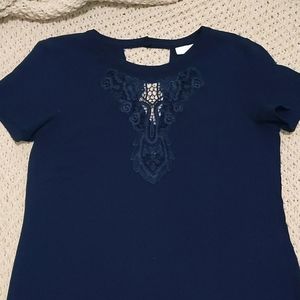 NY&Co Navy Blouse with lace detail